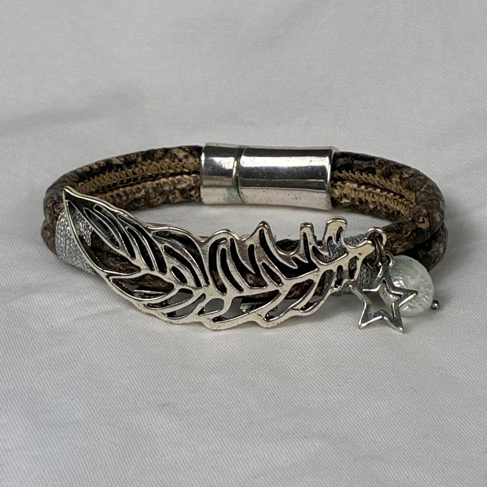 Laura Janelle Snakeskin Print Feather Star Magnetic Wrap Bracelet Boho Western